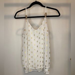 White House Black Market White and Gold Cami Top